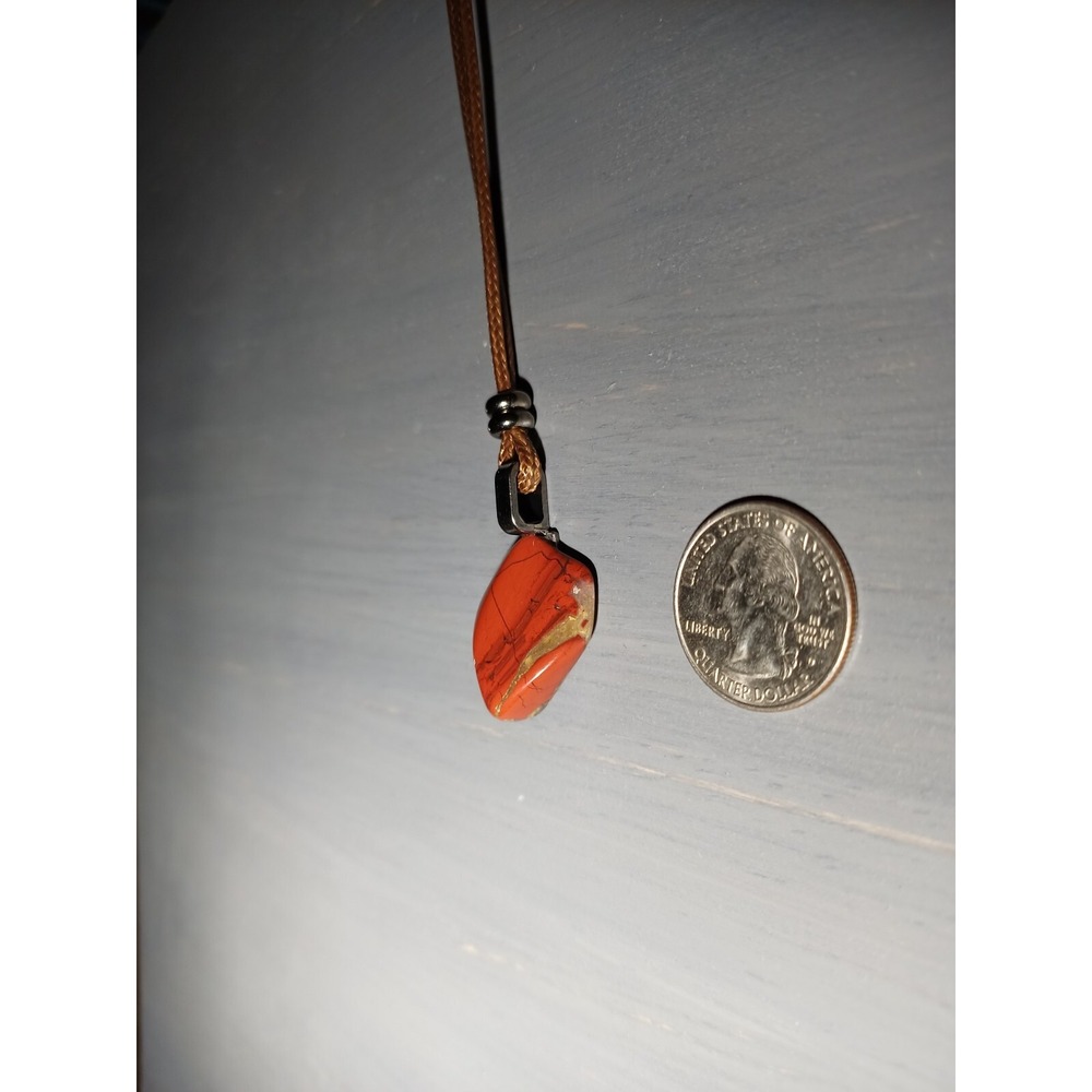 Brecciated Jasper Stone Pendant Necklace Brown Waxed Cord Adjustable 16.5in Boho - Picture 4 of 4